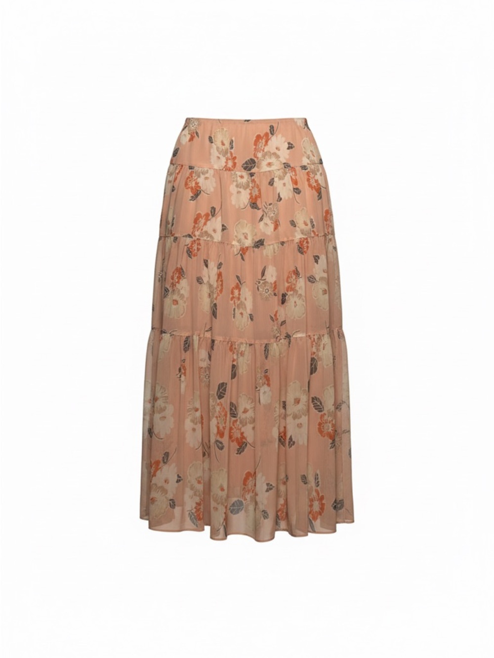 Ralph Lauren Peach Floral Tiered Maxi Skirt